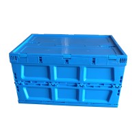 blue color plastic material 25.6"x17.3"x14.1" folding box crate with cover